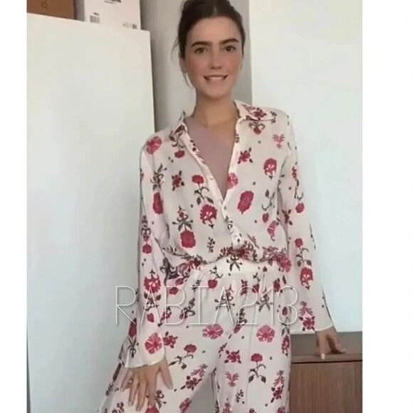 ZARA FLORAL PRINT SHIRT BLOUSE AND PANTS SET - Picture 1 of 14